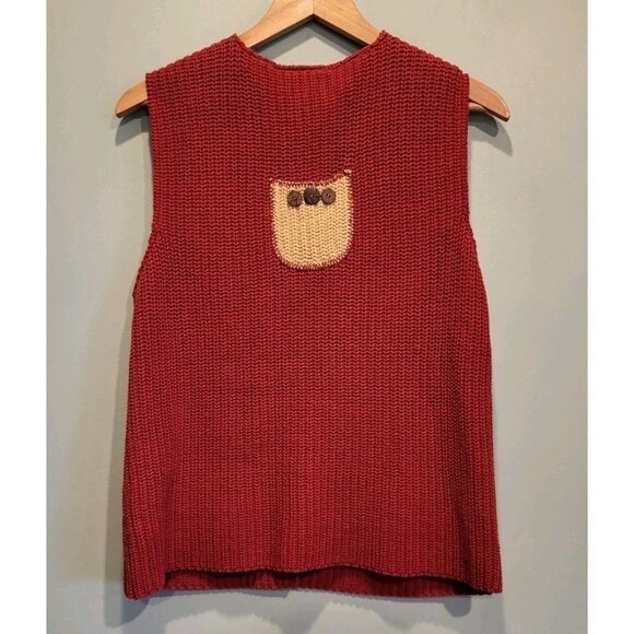 Mid Length Chunky Knit Lagenlook Cottage Boho Button Up Sweater Vest S - Picture 3 of 7